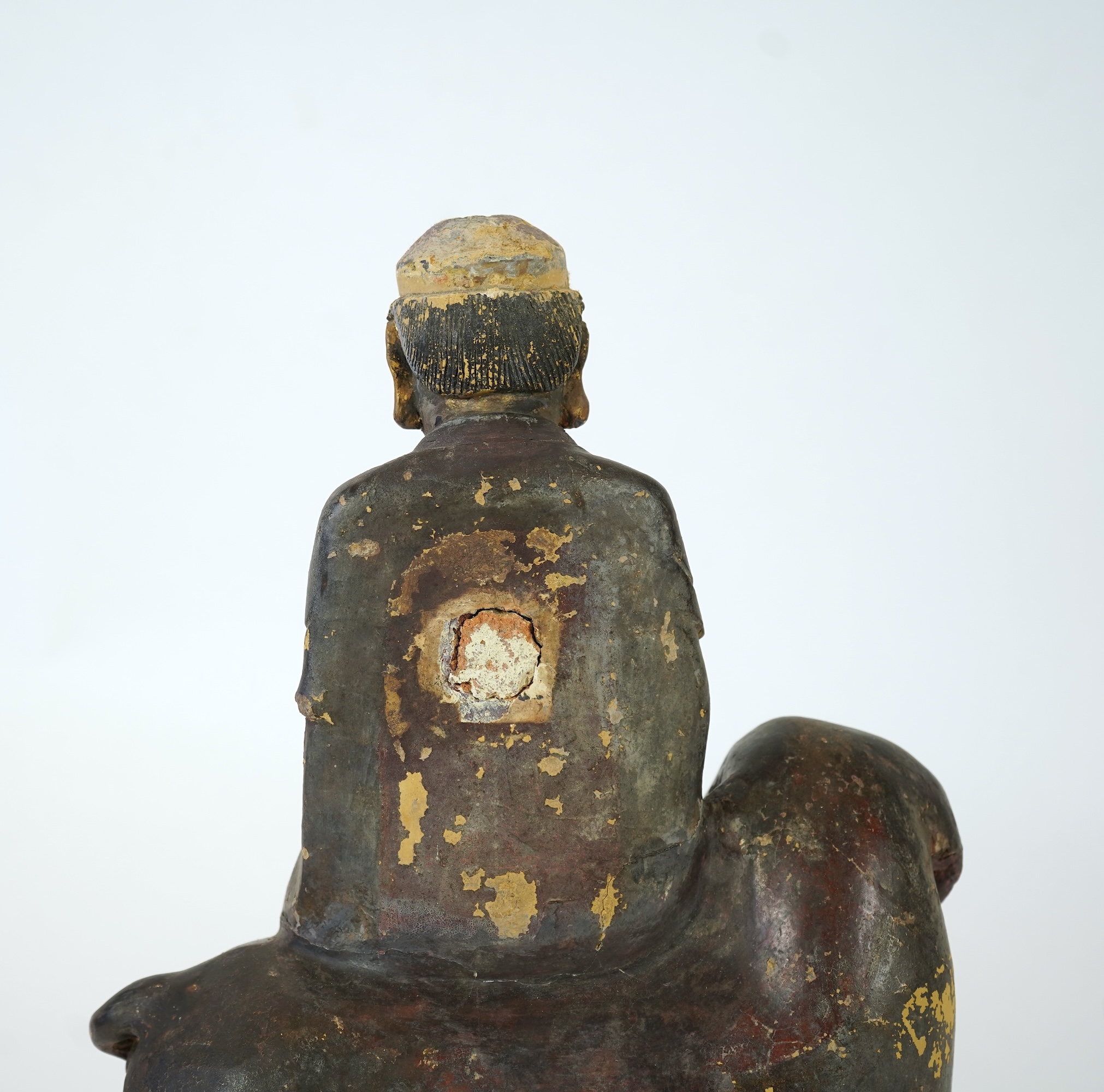 A large Chinese gilt and polychrome lacquered stucco work and wood figure of Samantabhadra on an elephant, Yuan-Ming dynasty